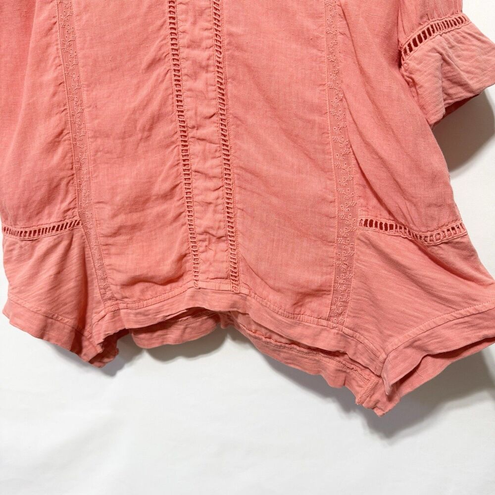 Soft Surroundings Coral Linen Tunic Top Medium V Neck 3/4 Sleeve Boho - Picture 3 of 11
